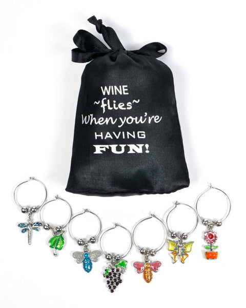 Flower & Insects Wine Charms, Set of 7 - Cork & LeafWine Charms