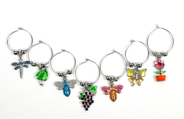 Flower & Insects Wine Charms, Set of 7 - Cork & LeafWine Charms