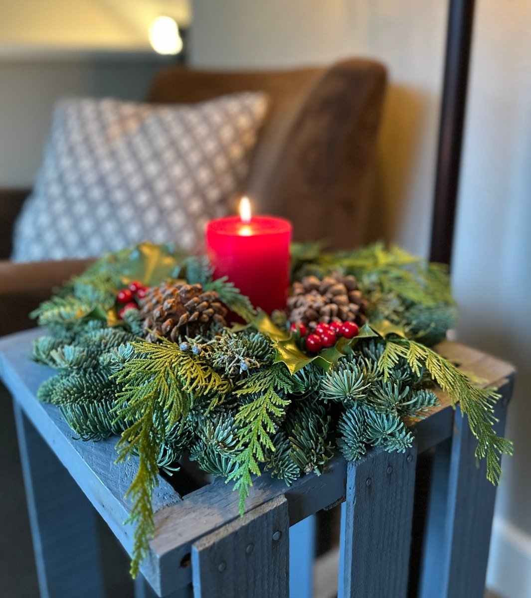 Fresh Centerpiece - Cork & Leaf - live centerpieces for christmas, christmas wreaths gifts, realtor gifts,realtor christmas gifts for clients
