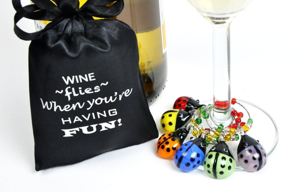 Glass Ladybug Wine Charms/Drink Markers, Set of 6 - Cork & LeafWine Charms