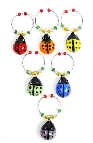 Glass Ladybug Wine Charms/Drink Markers, Set of 6 - Cork & LeafWine Charms