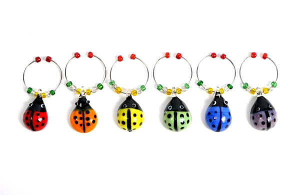 Glass Ladybug Wine Charms/Drink Markers, Set of 6 - Cork & LeafWine Charms