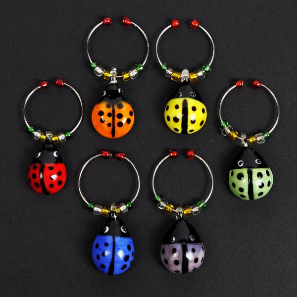 Glass Ladybug Wine Charms/Drink Markers, Set of 6 - Cork & LeafWine Charms