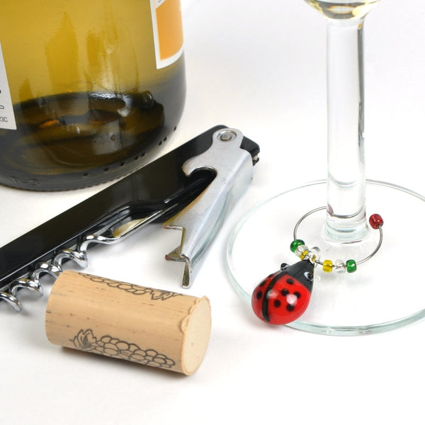 Glass Ladybug Wine Charms/Drink Markers, Set of 6 - Cork & LeafWine Charms