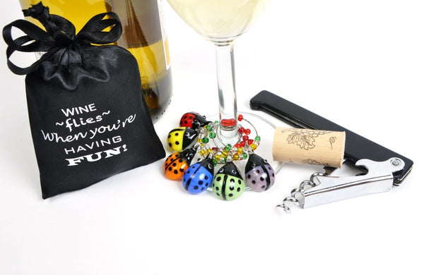 Glass Ladybug Wine Charms/Drink Markers, Set of 6 - Cork & LeafWine Charms