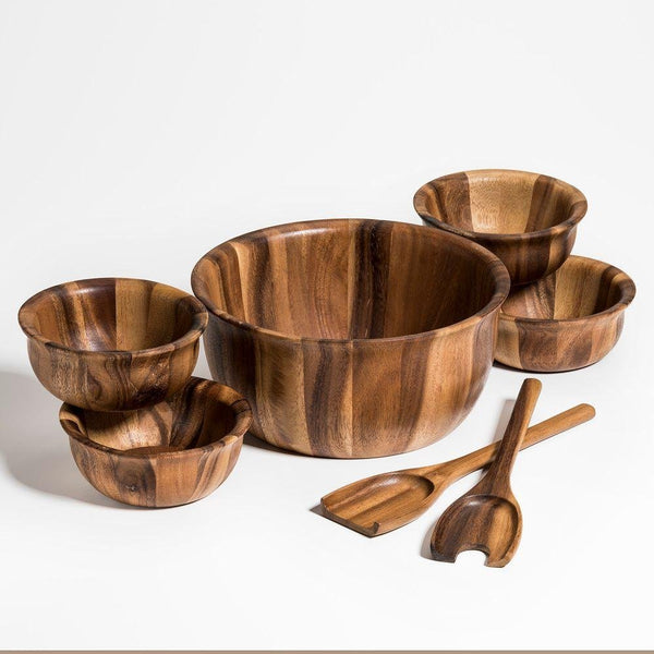 Large Salad Bowl with servers & 4 Individual Bowls - Cork & Leaf