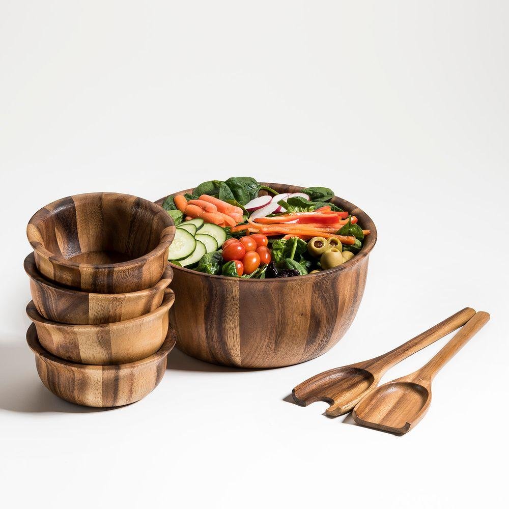 Large Salad Bowl with servers & 4 Individual Bowls - Cork & Leaf