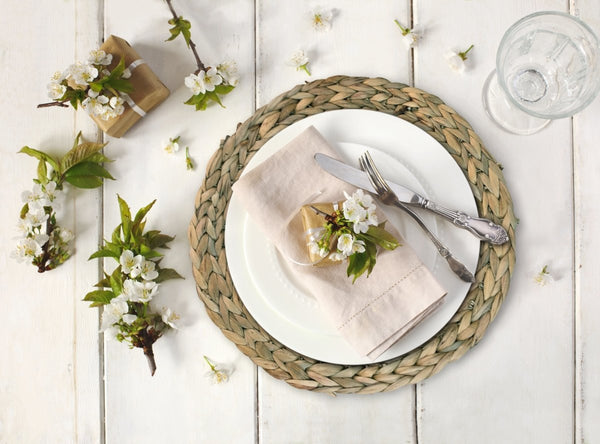 Manzanita Plate Chargers |Natural Chargers for Plates 13-Inch Round | Eco-friendly Boho Table Decor - Cork & Leafset of 4