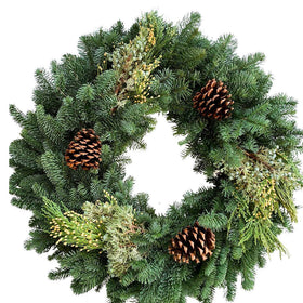 Handcrafted 25-inch Real Christmas Wreath made from fresh Oregon greenery, including Noble fir, Western red cedar, Incense cedar, and Juniper,realtor christmas gifts for clients