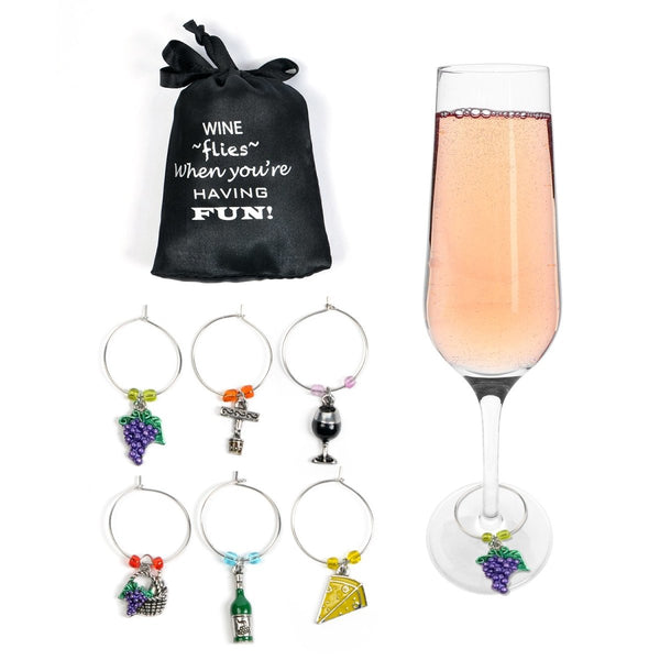 Wine & Grapes Wine Charms, Set of 6 - Cork & LeafWine Charms