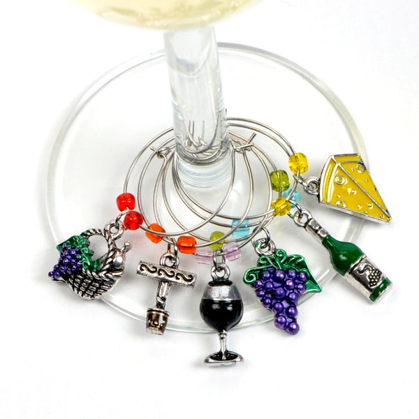 Wine & Grapes Wine Charms, Set of 6 - Cork & LeafWine Charms