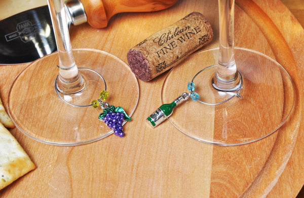 Wine & Grapes Wine Charms, Set of 6 - Cork & LeafWine Charms